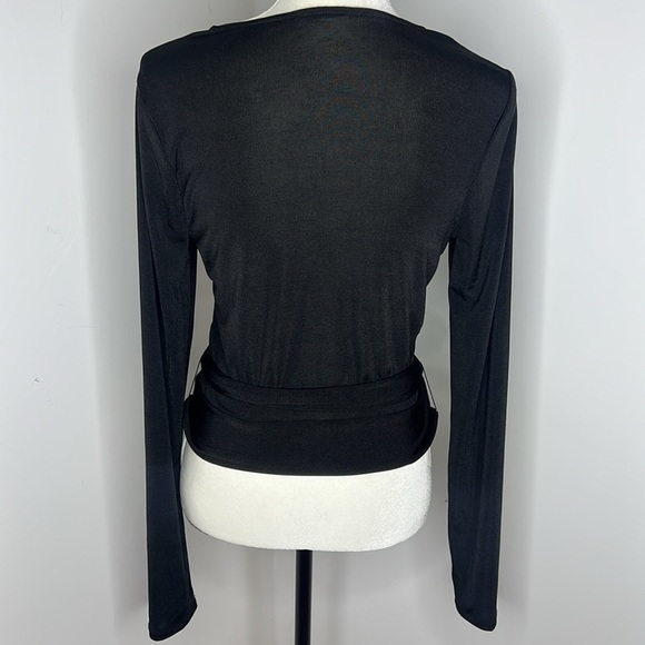 Good American Shimmer Wrap V Neck Top Size 2 Long Sleeve Waist Tie Detail Shirt - Picture 6 of 14
